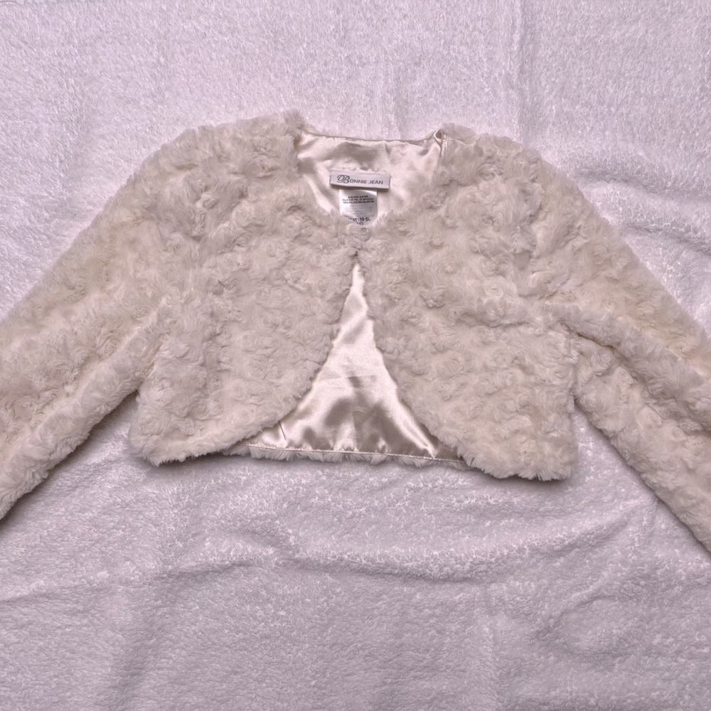 Bonnie Jean girls long sleeve faux fur jacket flower girl